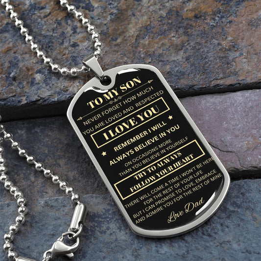 TO MY SON- DOG TAG - BLACK AND GOLD