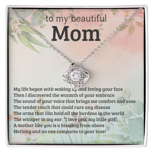 To My Beautiful Mom- Loveknot Necklace